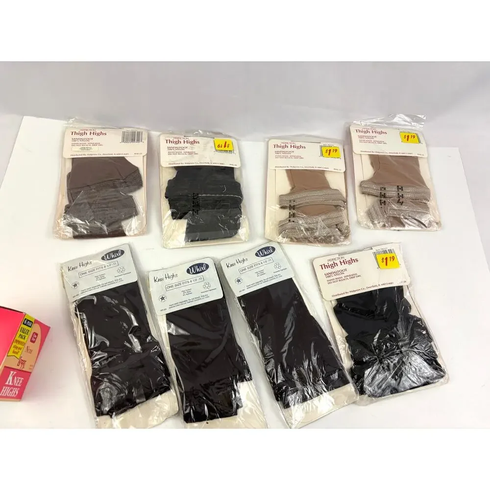 Lot of 9 Vintage Stockings Thigh Highs & Knee Highs, Multiple Colors Size 8.5-11